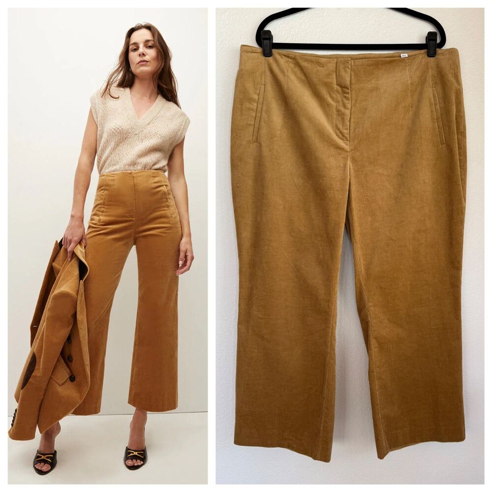 NWT Veronica Beard Dova Cropped Wide Leg Corduroy Pants in Khaki Brown Size 18